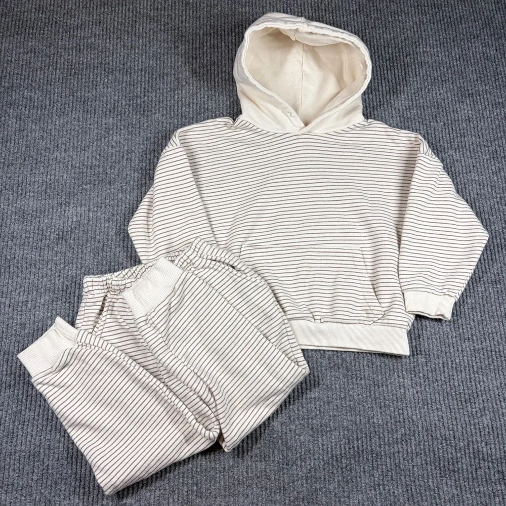 Daily Bebe Kids Striped Hoodie and‎ Joggers Set Cream Brown XL